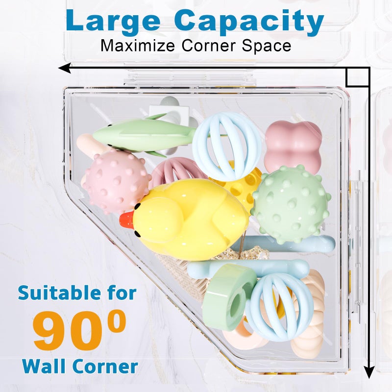 Natheeph Bath Toy Organizer 2-Pack - Clear Large Capacity Bath Toy Storage Holder with Quick-Dry Holes, Space-Saving Corner Shower Caddy for Bathroom & Kitchen - Image 4